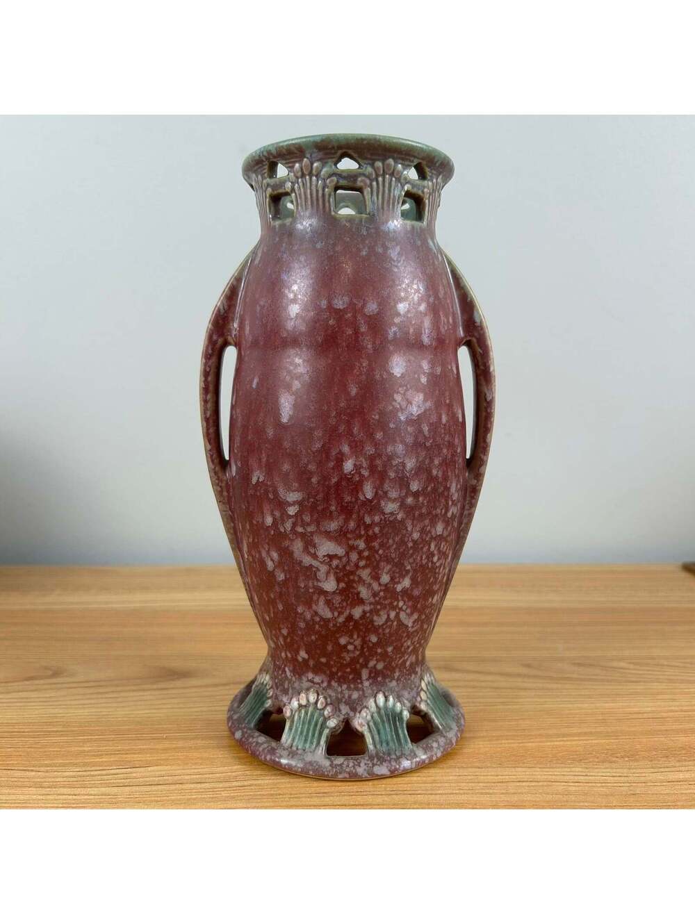 Roseville Ferella Dark Rose 1930 Vintage Art Deco Pottery Ceramic Vase 507-9